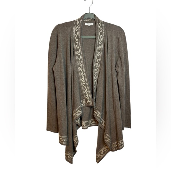 Johnny Was Taupe Wool Embroidered Waterfall Cardigan